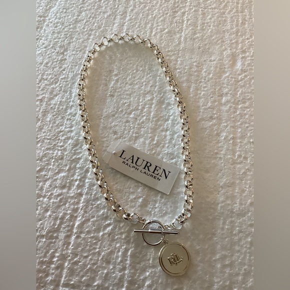 Lauren Ralph Lauren Silver-Tone Chain Necklace with Logo Medallion - Picture 4 of 9